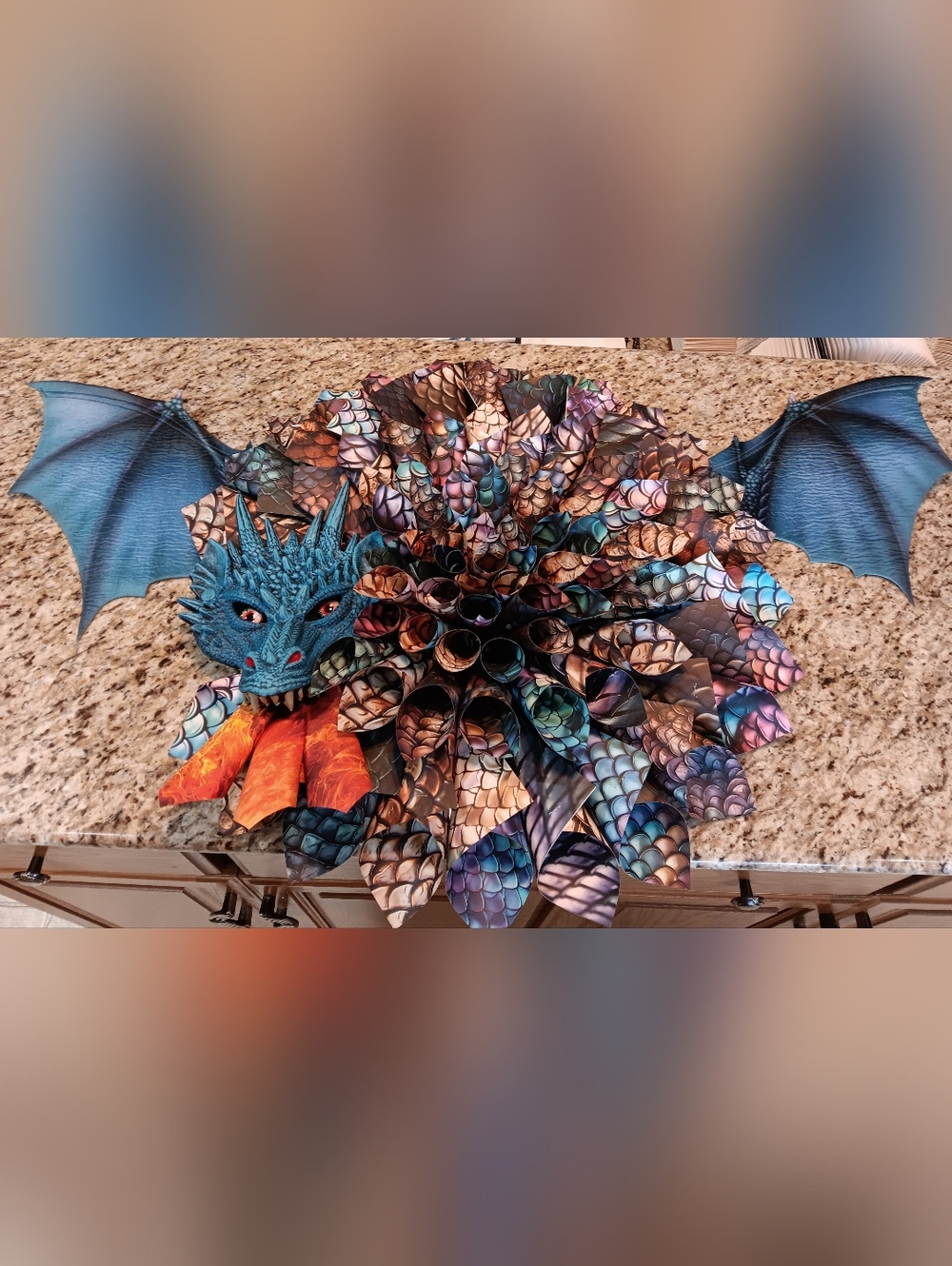 Dragon Mum - Dragon Scale Paper Cone Art With Blue Dragon Face And Wings